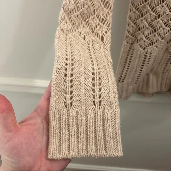 Anthropologie Field Flower Cardigan small tan beige wool cashmere crochet - Picture 4 of 13